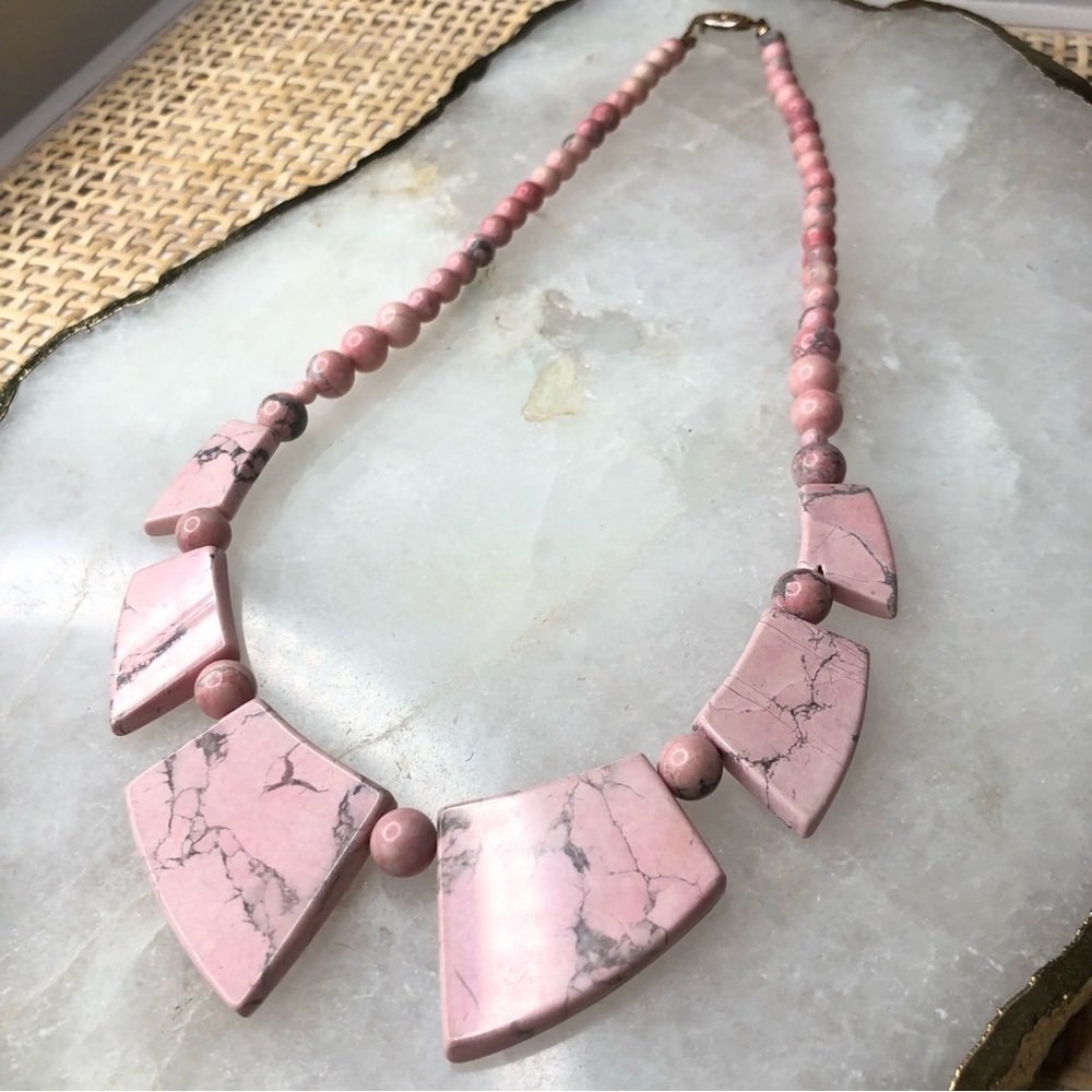 Beautiful Vintage Pink Howlite Turquoise Statement MCM Necklace